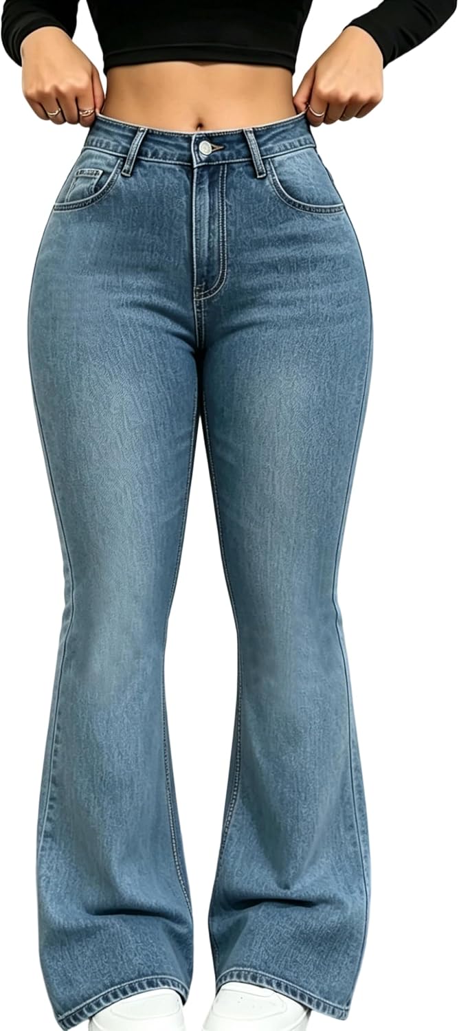 MolyPark Women's Plus Size High Waisted Flare Jeans Curvy Fit Super Stretch Denim Pants with Butt Lifting Shape