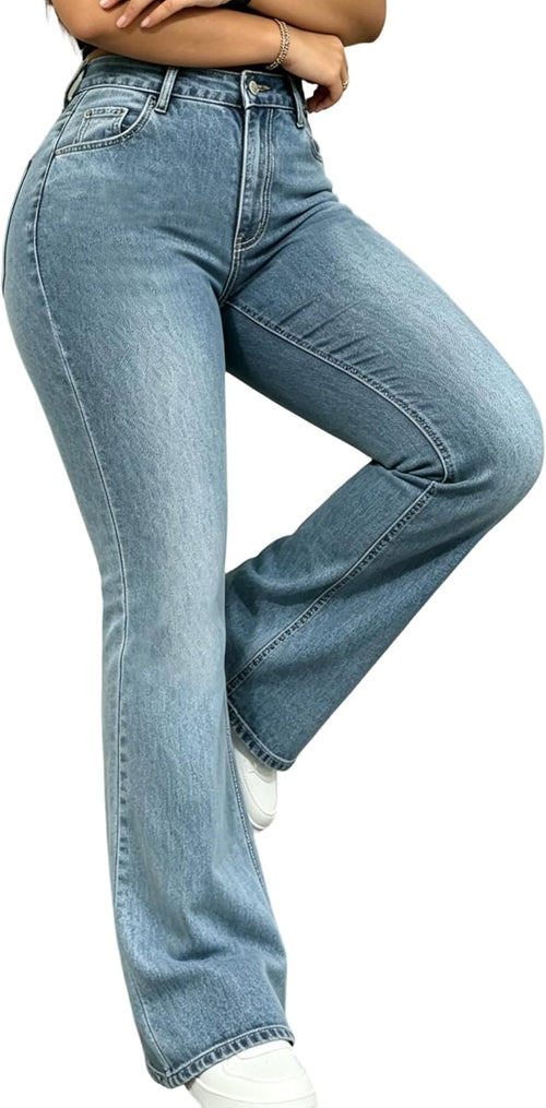 MolyPark Women's Plus Size High Waisted Flare Jeans Curvy Fit Super Stretch Denim Pants with Butt Lifting Shape