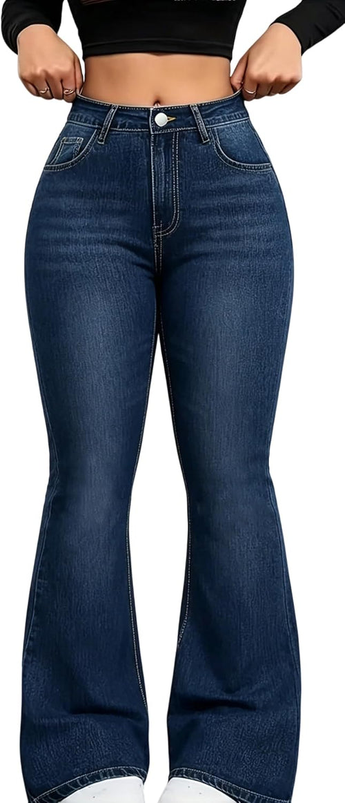 MolyPark Women's Plus Size High Waisted Flare Jeans Curvy Fit Super Stretch Denim Pants with Butt Lifting Shape