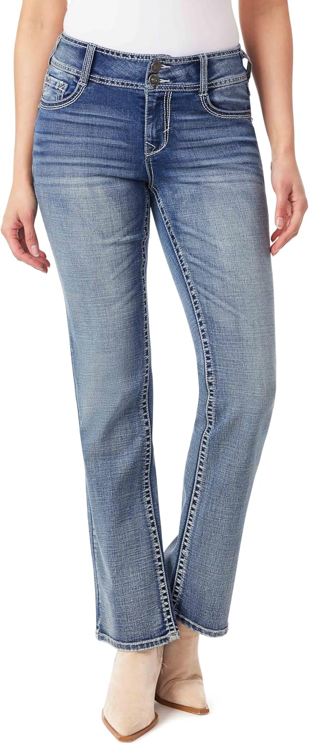 WallFlower Luscious Curvy Bootcut Jeans for Women, Sizes 0-24 | Mid-Rise, Insta Stretch Denim, Trendy Jeans for Women, Stretchy, Figure-Flattering, Classic, Juniors, Standard and Plus